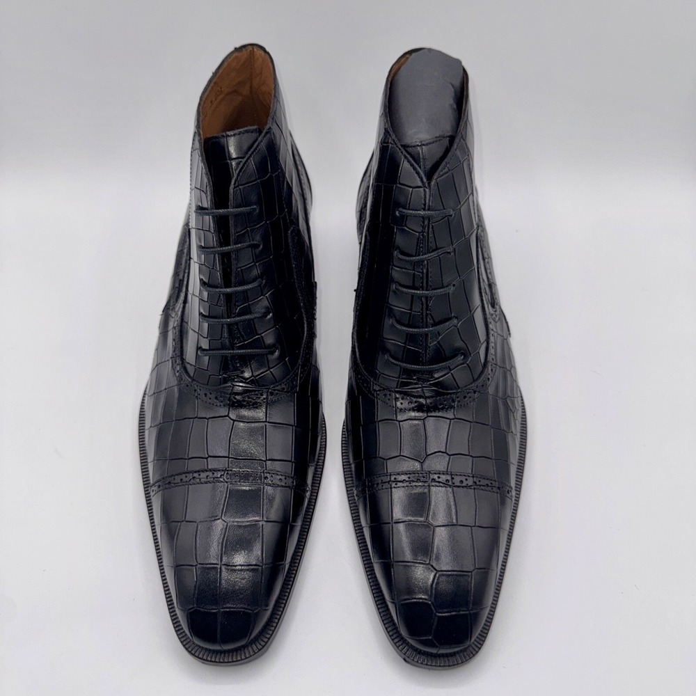 Mezlan McKay Cap Toe Boots Men's Size 10 M Black Crocodile Embossed Leather - Picture 10 of 16